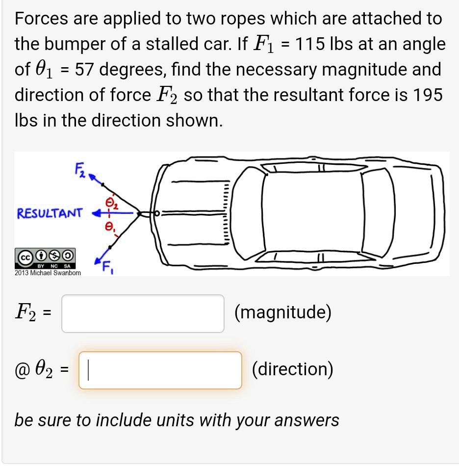 Applied Force Rope Forces are applied to two ropes which are attached to the bumper of a ...