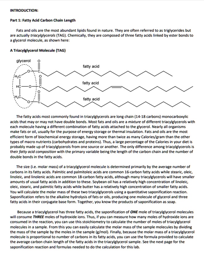 SOLVED: INTRODUCTION: Part 1: Fatty Acid Carbon Chain Length Fats And ...