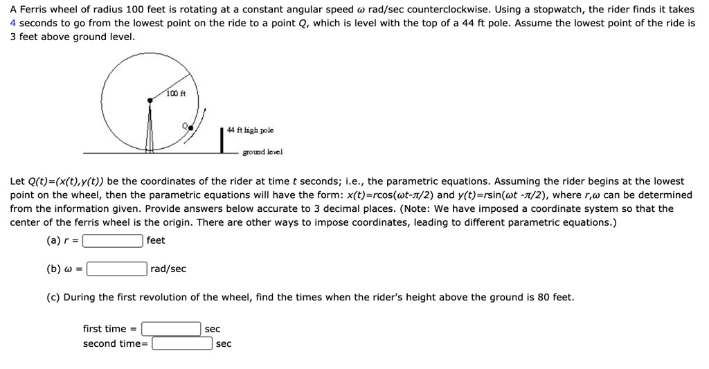SOLVED Ferris wheel of radius 100 feet is rotating at a constant