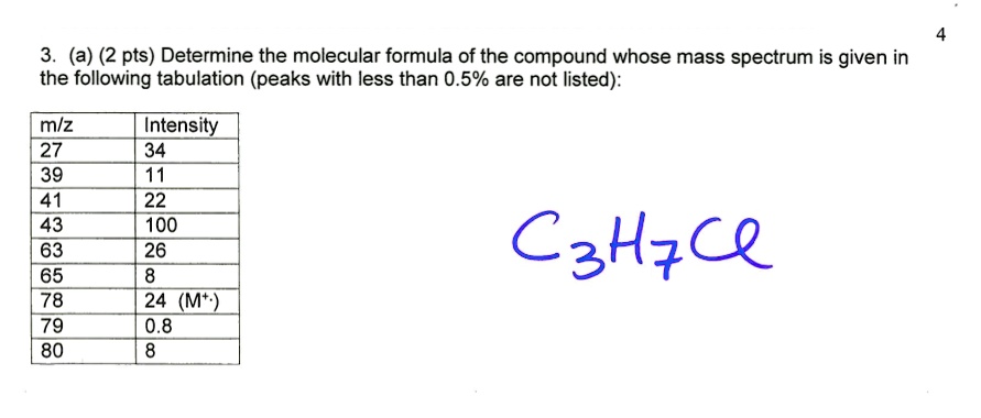 3. (a) (2 pts) Determine the molecular formula of the compound whose ...