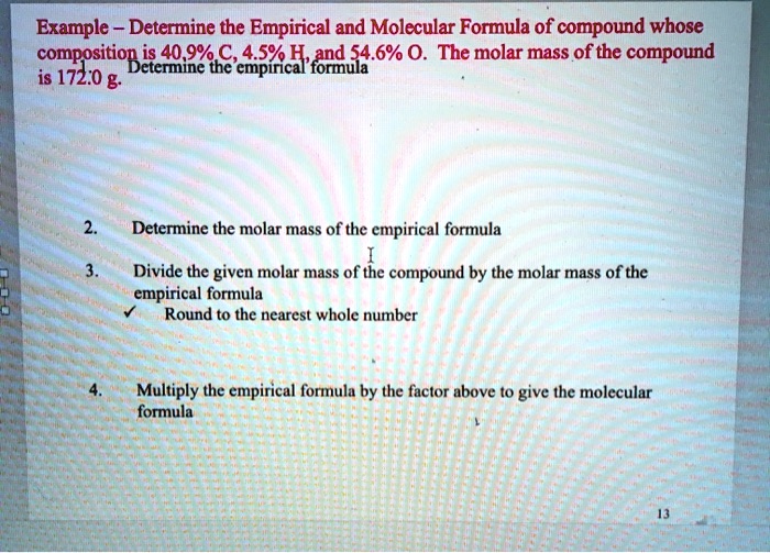 Solved Example Determine The Empirical And Molecular Formula Of A Compound Whose Composition 5239