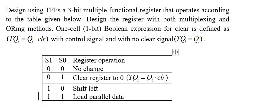 SOLVED: Design using TFFs a 3-bit multiple functional register that ...