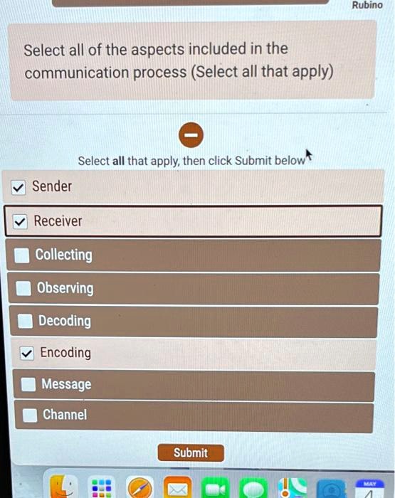 SOLVED Select all of the aspects included in the communication process