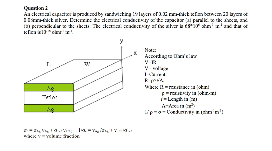 Capacitance Between Layers SOLVED: Question 2 An electrical capacitor is produced by sandwiching ...