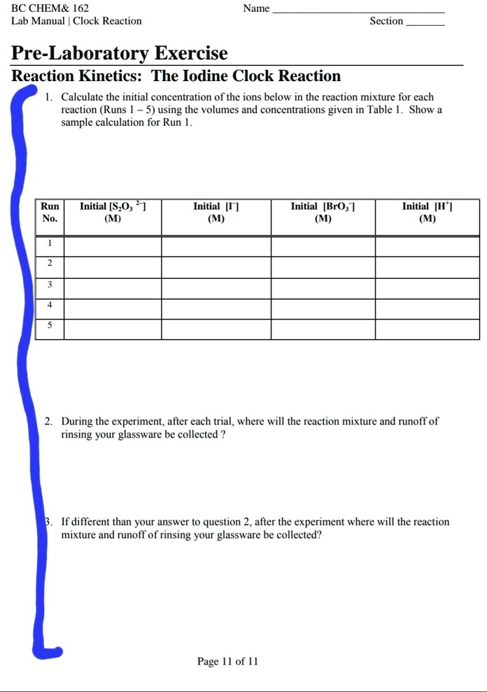 BC CHEM 162 Lab Manual Clock Reaction Name Section PreLaboratory