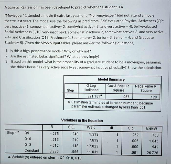 SOLVED: A Logistic Regression has been developed to predict whether a ...