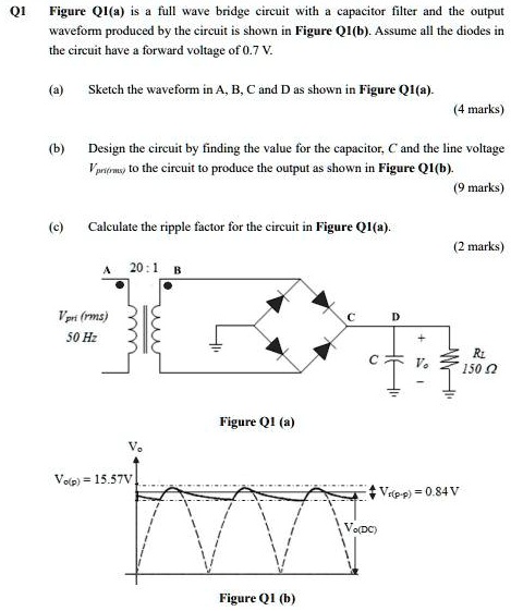 Q1 Figure Q1(a) is a full wave bridge circuit with a capacitor filter ...