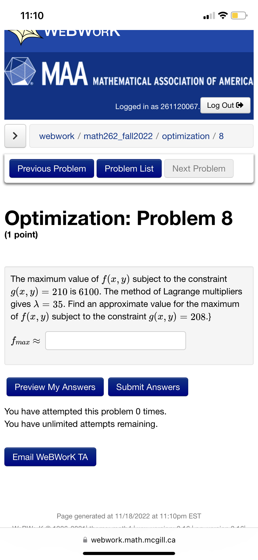 11: 10 ?) MAA MATHEMATICAL ASSOCIATION OF AMERICA Logged in as ...