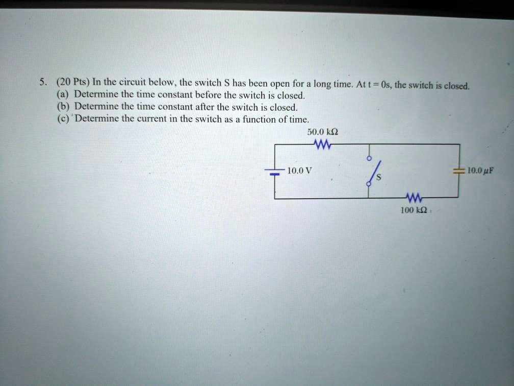 SOLVED (20 Pts) In the circuit below. the switch S has been open for