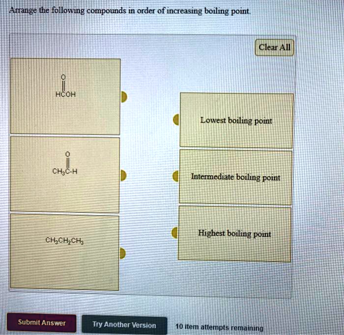 Solved Arrange The Following Compounds In Order Of Increasing Boiling Point Hcoh Lowest 3972