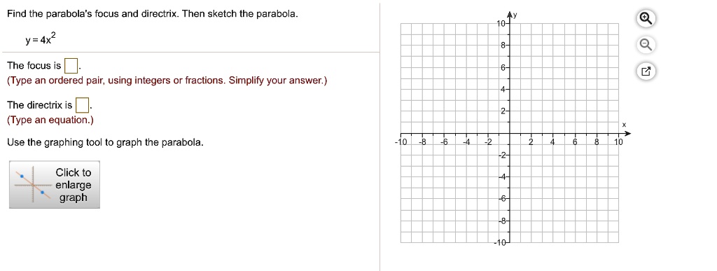 Solved Find The Parabola S Focus And Directrix Then Sketch The Parabola Y 4x2 The Focus Is Type An Ordered Pair Using Integers Or Fractions Simplify Your Answer The Directrix Is Type An Equation