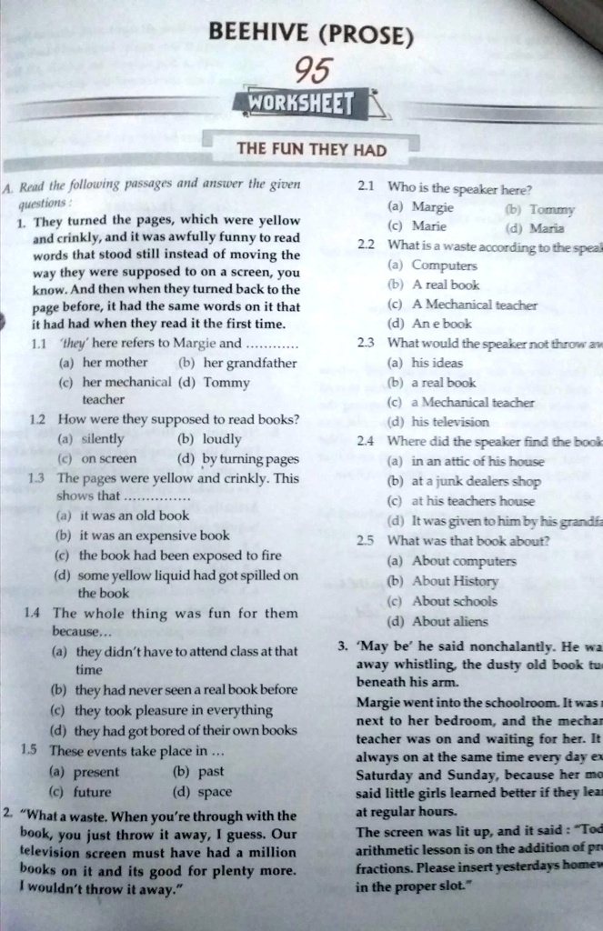bravia class 9th worksheet 95 beehive prose 95 worksheet the fun they ...