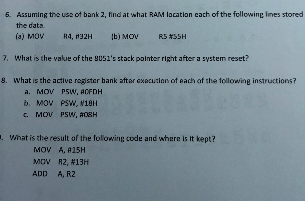 SOLVED: 6. Assuming the use of bank 2, find at what RAM location each ...