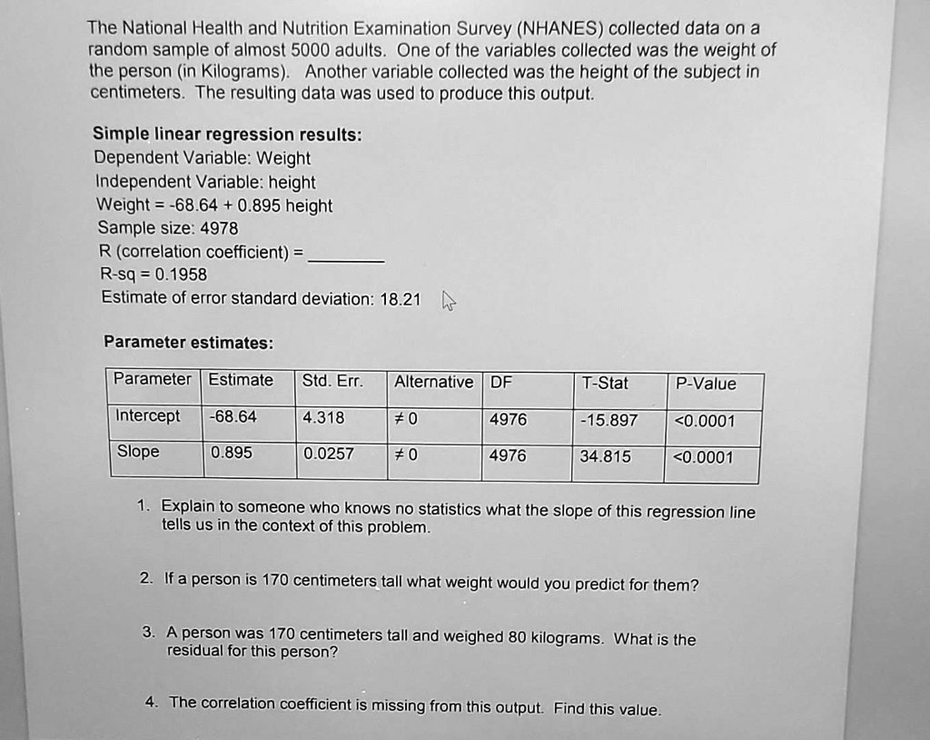 SOLVED: The National Health and Nutrition Examination Survey(NHANES ...