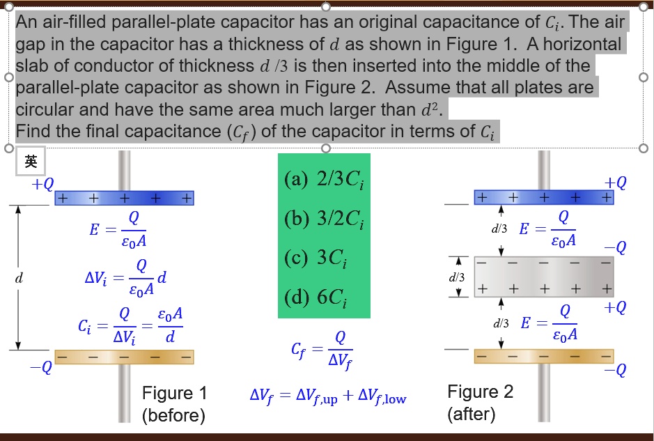 SOLVED: An Air-filled Parallel-plate Capacitor Has An Original ...