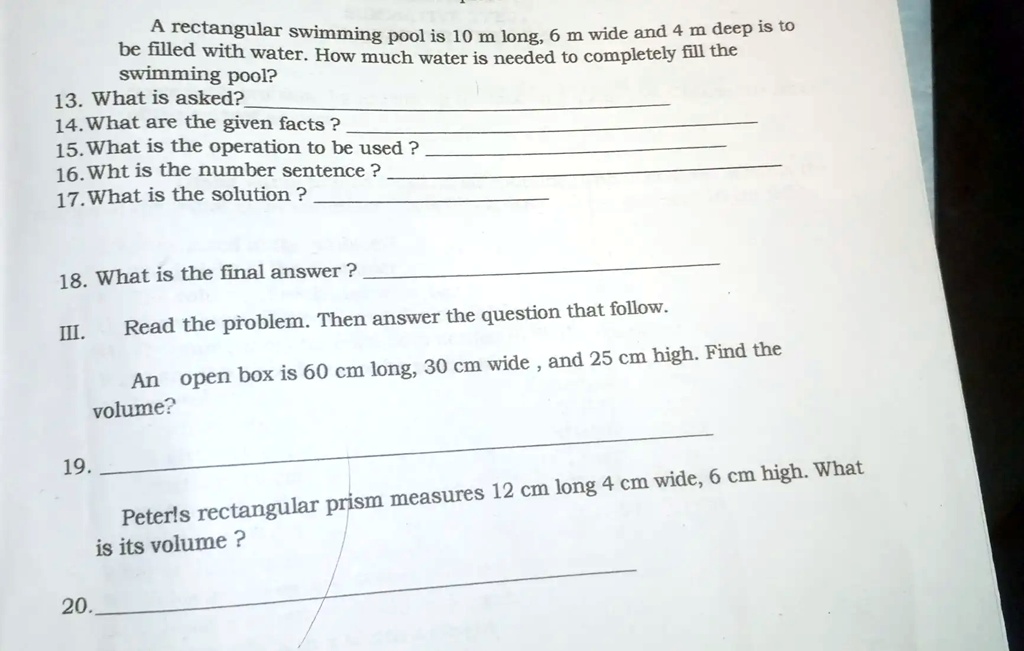 SOLVED: A rectangular swimming pool that is 10 m long, 6 m wide, and 4 ...