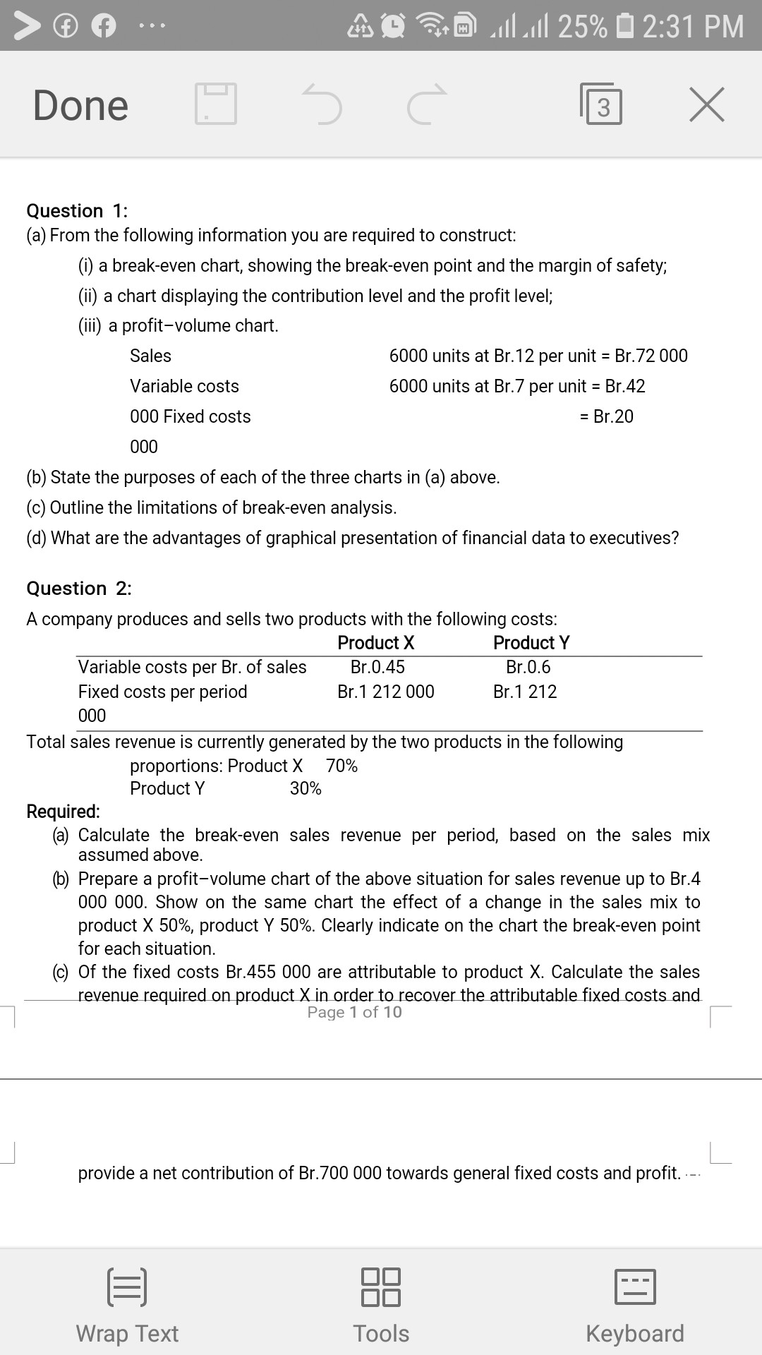 Done 4 Question 1 (a) From the following information you are required