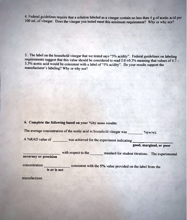 Federal guidelines require that a solution labeled as vinegar contain