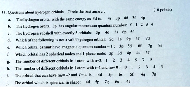 SOLVED:Circle the best answer: (10 points) H. Questions about hydrogen ...