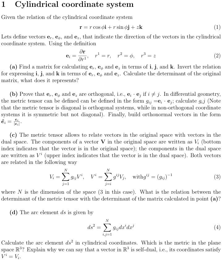 SOLVED Cylindrical Coordinate System Given the relation of the