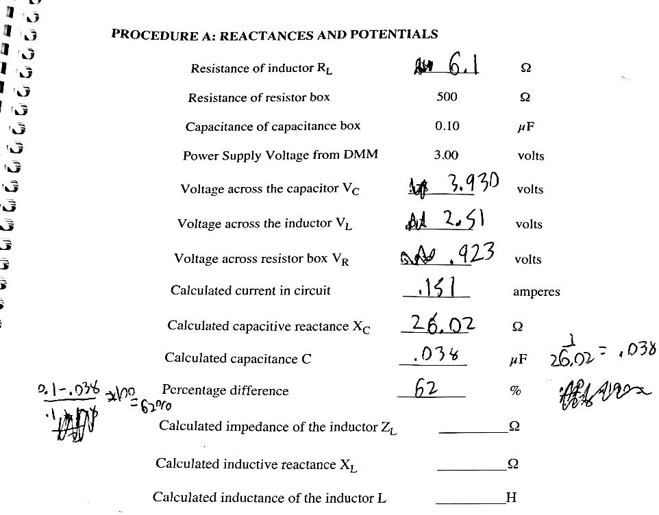 SOLVEDPROCEDURE A REACTANCES AND POTENTIALS Resistance of inductor RL