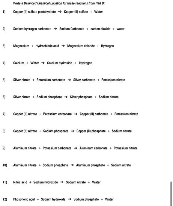 SOLVED Write Balanced Chemical Equations for these reactions from Part