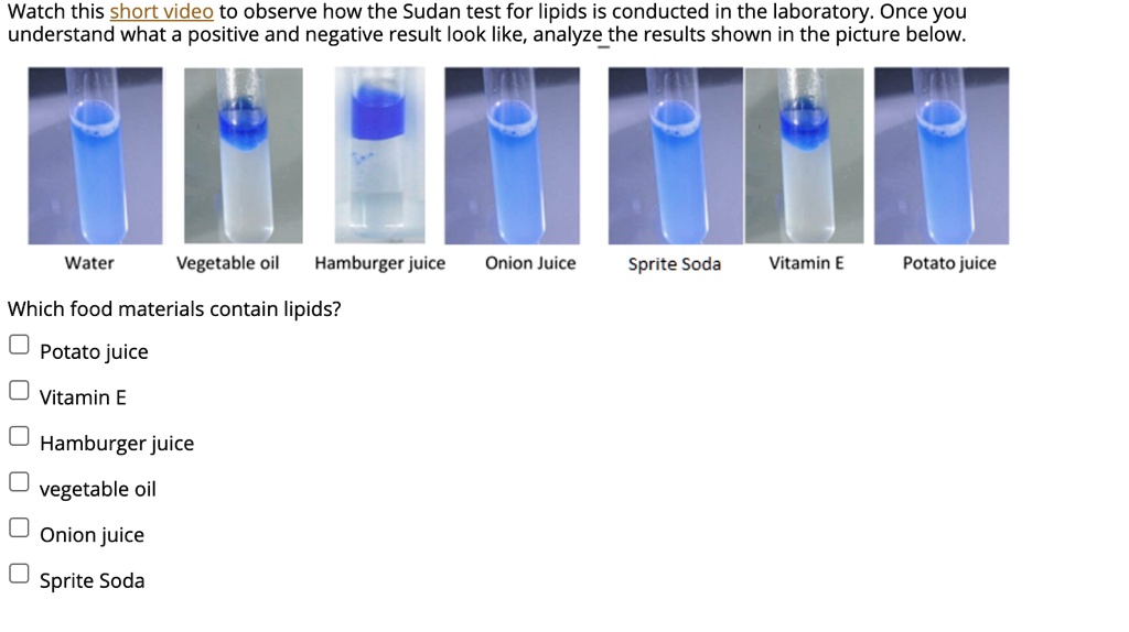 SOLVEDWatch this short video to observe how the Sudan test for lipids