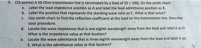 SOLVED: A 50 Ohm transmission line is terminated by a load of 25+100j ...