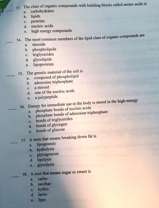 SOLVED The class of organic compounds with building blocks called