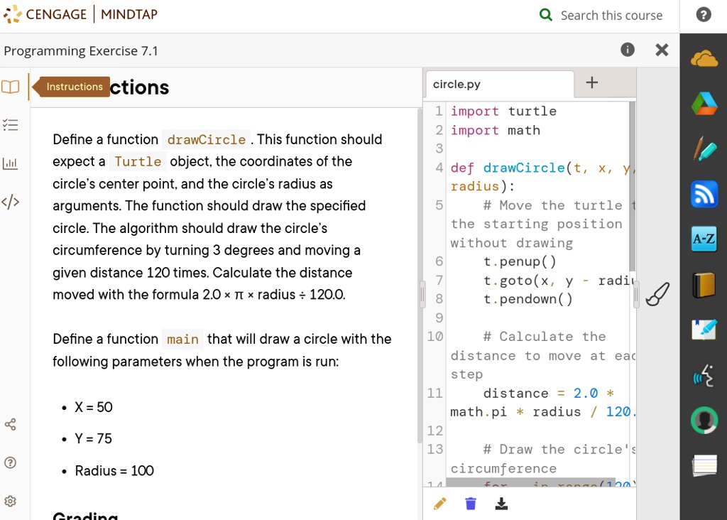 SOLVED: CENGAGEMINDTAP Q Search this course? Programming Exercise 7.1 ...