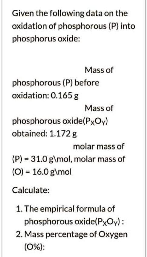 SOLVED: Given the following data on the oxidation of phosphorus (P ...