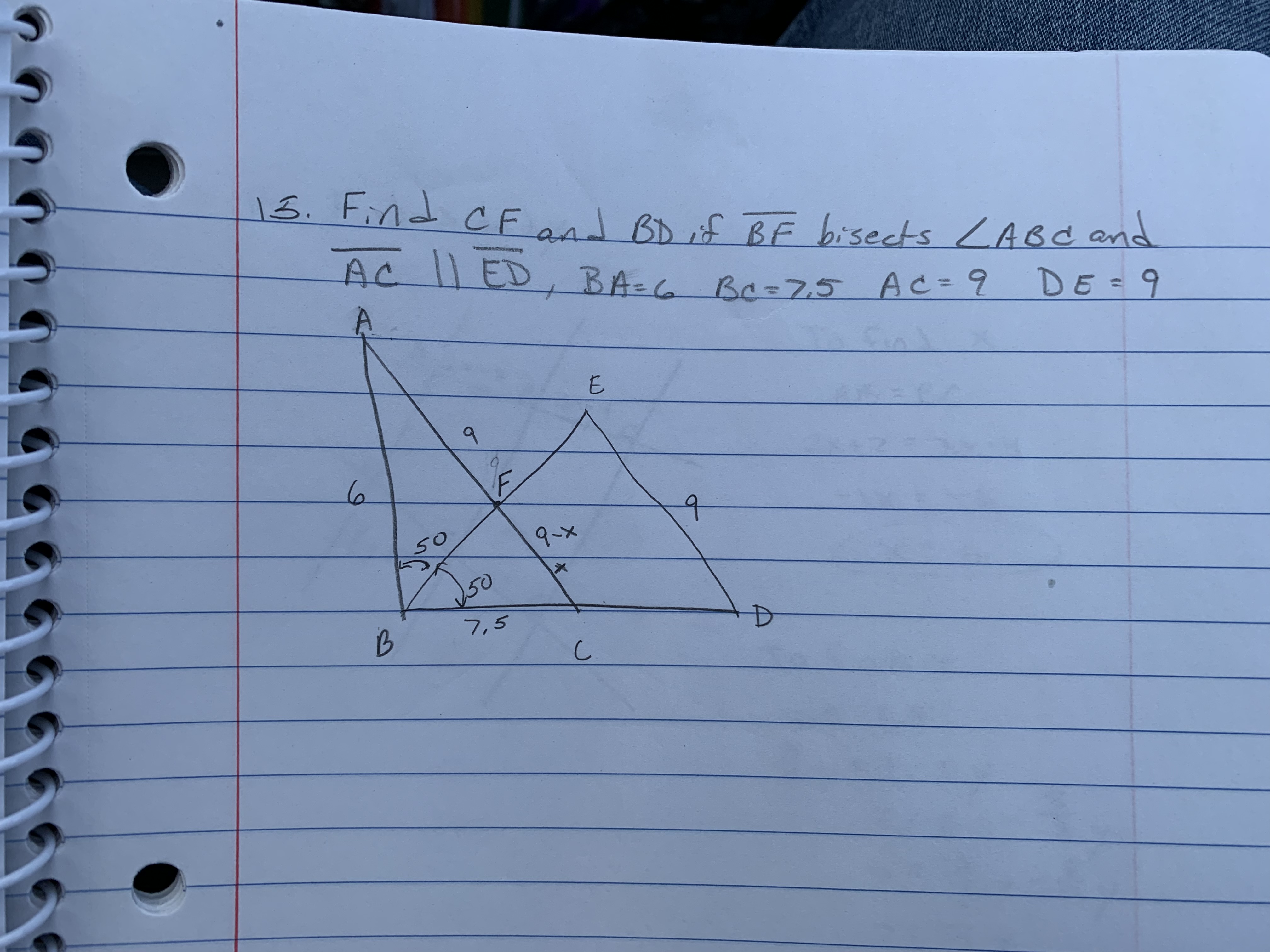 SOLVED: 15. Find C F And B D If B F Bisects ∠ A B C And A CE D, B A=6 B ...