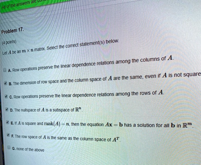 SOLVED Problem 17. Select the correct statement s below A. Let