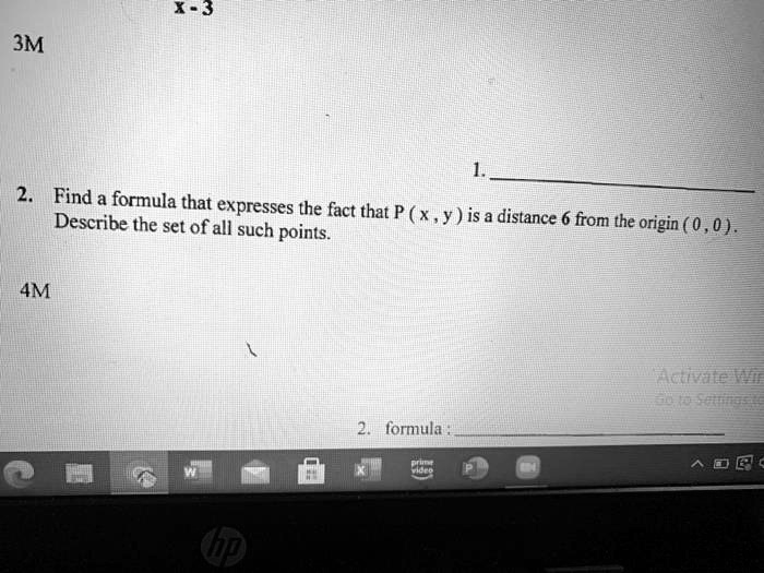 2. Find a formula that expresses the fact that P ( x , y ) is a distance 6 from the origin ( 0 , 0 ). Describe the set of all such points.