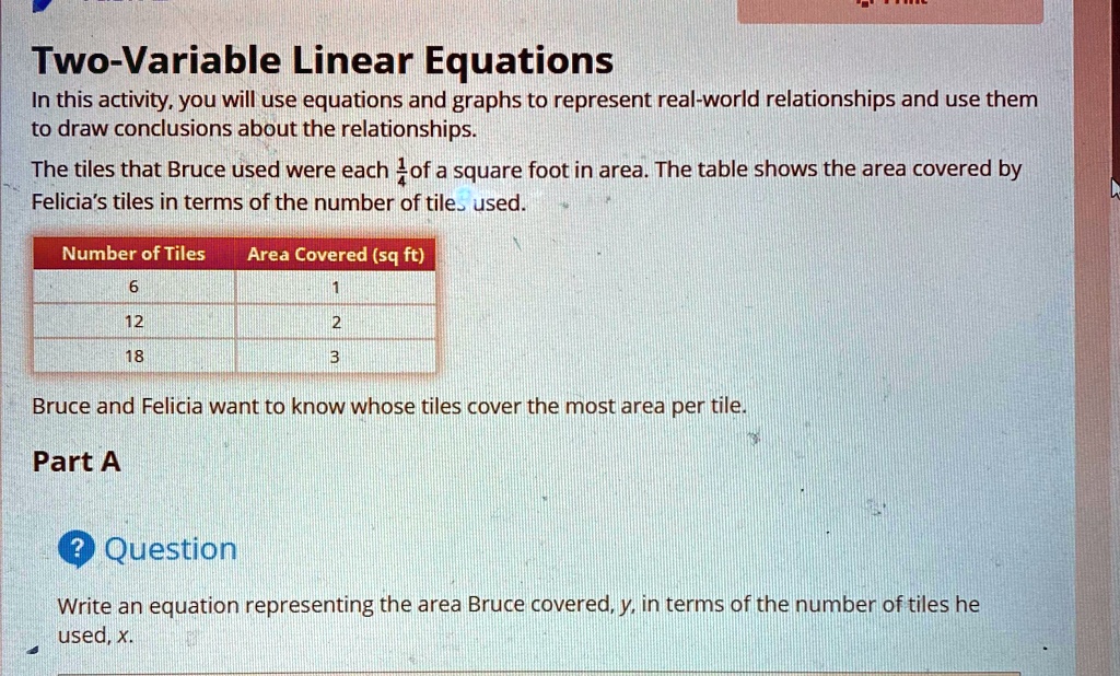 Two-Variable Linear Equations In this activity, you will use equations ...