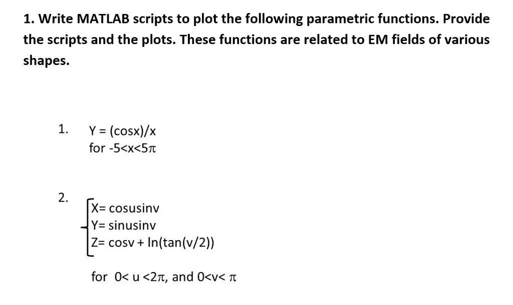 VIDEO solution: Write MATLAB scripts to plot the following parametric ...