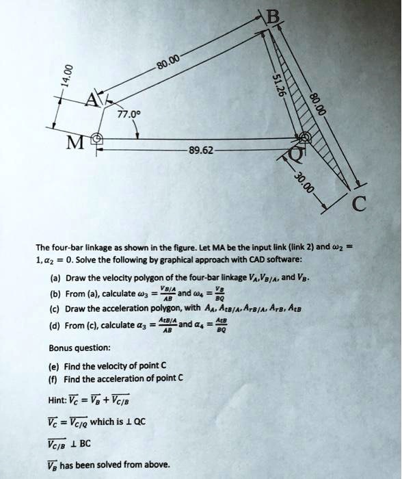 SOLVED: 77.09 M 89.62 The four-bar linkage as shown in the figure: Let ...