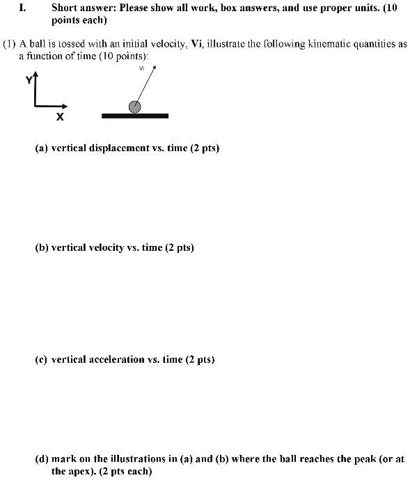 short answer please show all work box auswers and use proper units 10 points each 1 a ball is lossed wilh an inilial vclocily vi illustrale the ollowing kinemalic quantilies as finction of  16936