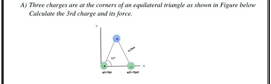 SOLVED: Three charges are at the corners of an equilateral triangle as ...