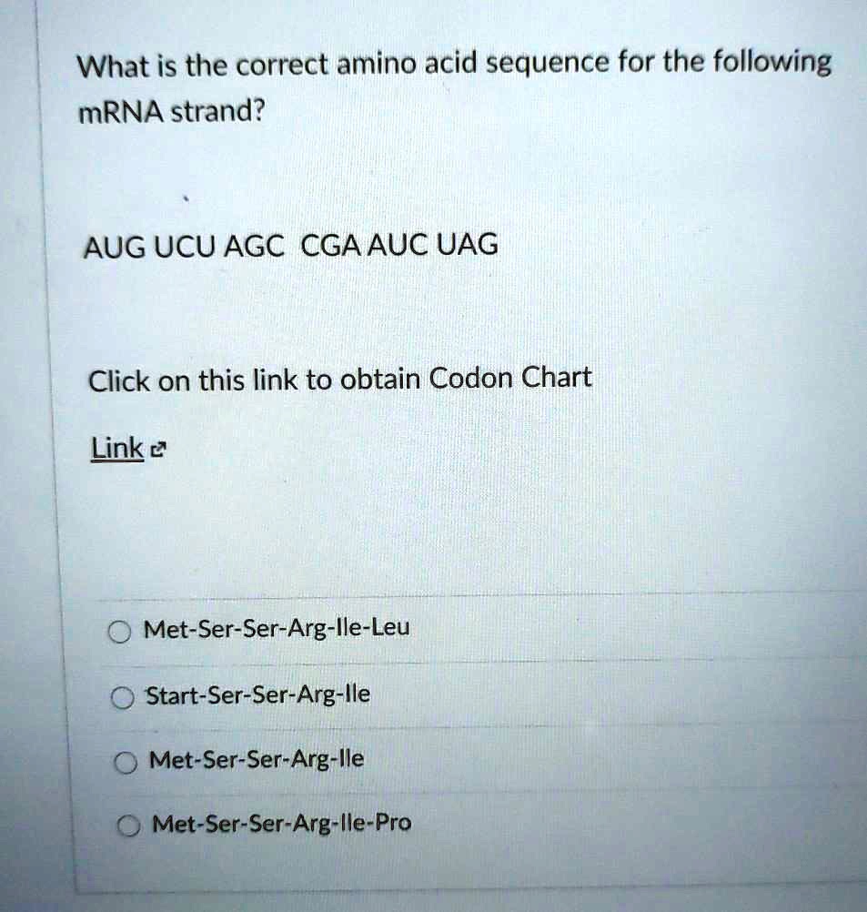 SOLVEDWhat is the correct amino acid sequence for the following mRNA