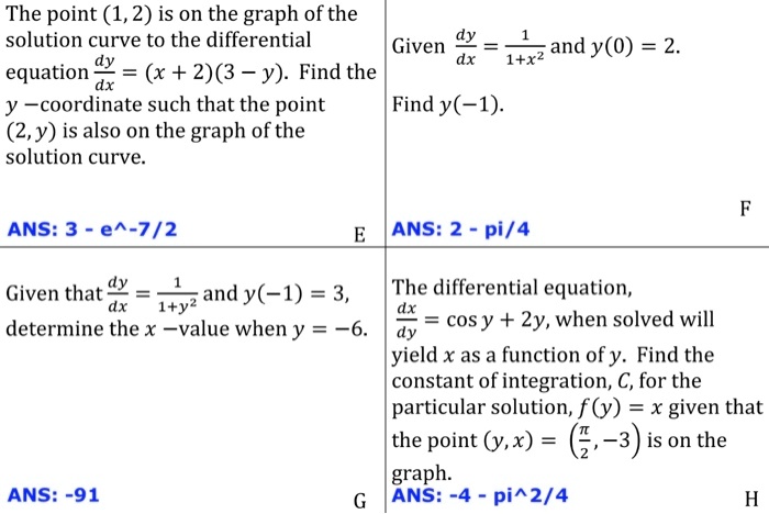 Solved The Point 1 2 Is On The Graph Of The Solution Curve To The Differential Given And Y 0 2 Equation Dy Ax 1 X2 X 2 3 Y Find The Dx Coordinate