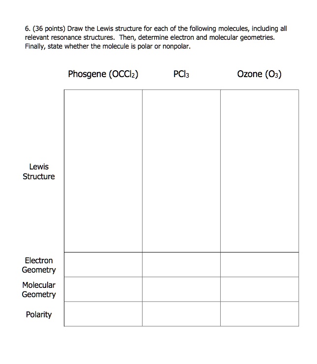 VIDEO solution (36 points) Draw the Lewis structure for each of the