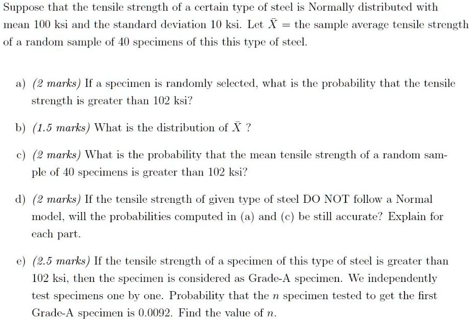 SOLVED Suppose that the tensile strength of a certain type of steel is