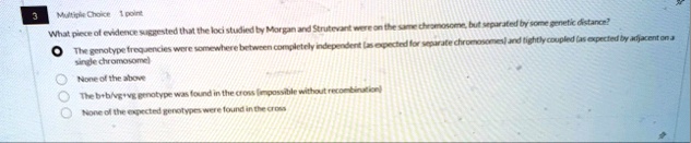 3 multiple choice 1 point what piece of evidence suggested that the loci studied by morgan and sturtevant were on the same chromosome but separated by some genetic distance o the genotype fr 66565