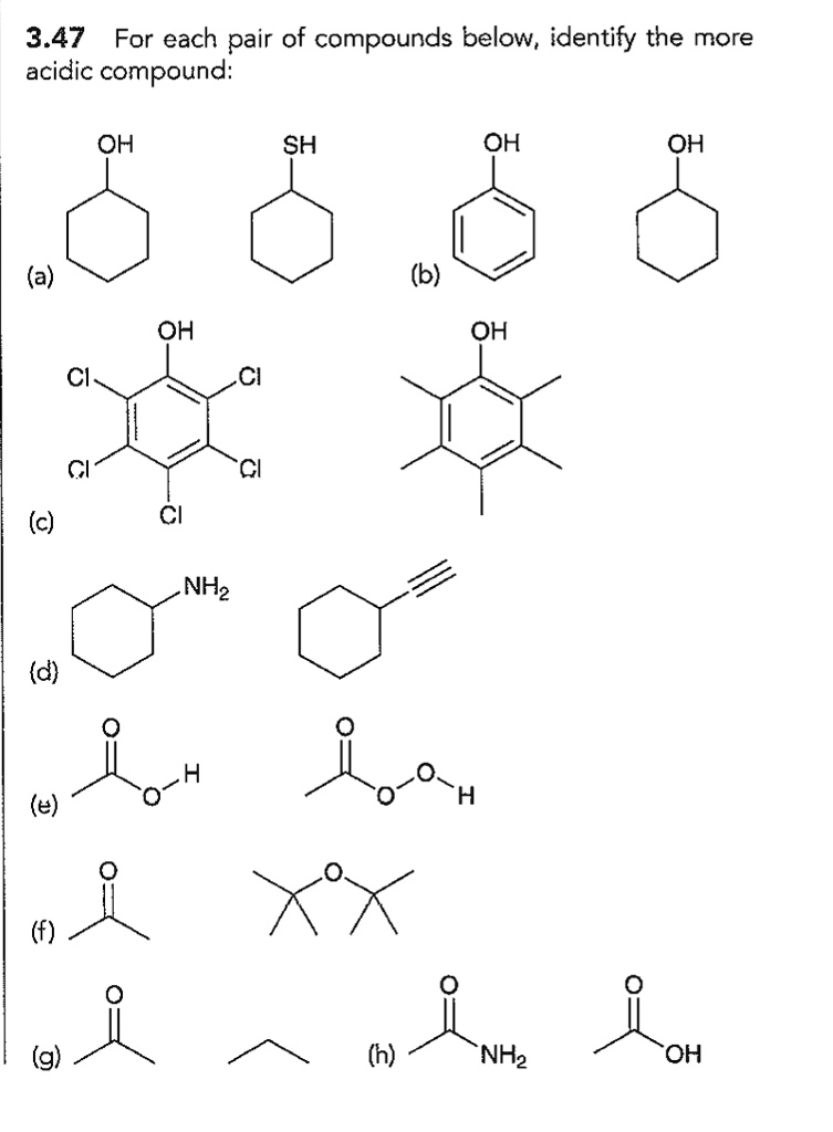 SOLVED: 3.47 For each pair of compounds below, identify the more acidic ...