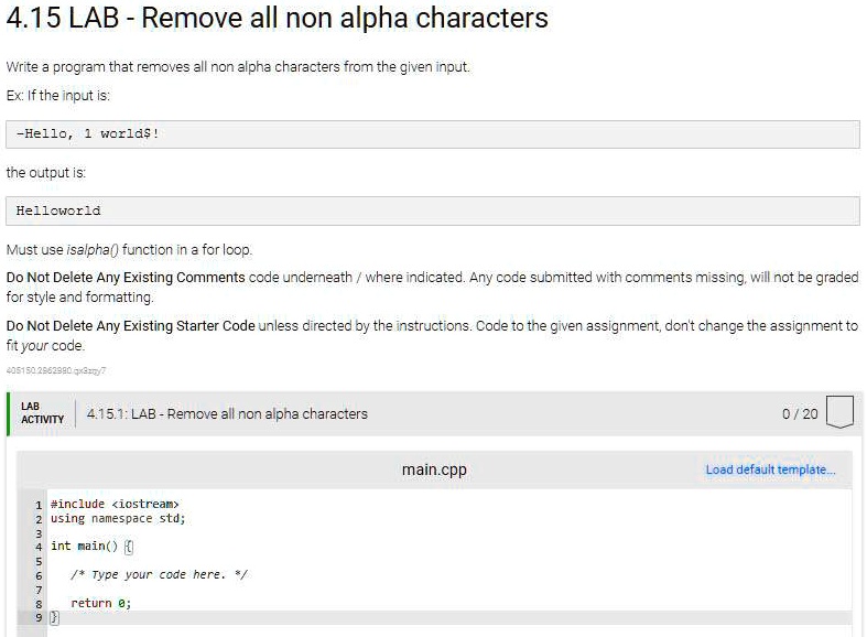 Solved in c only write a program that removes all non alpha