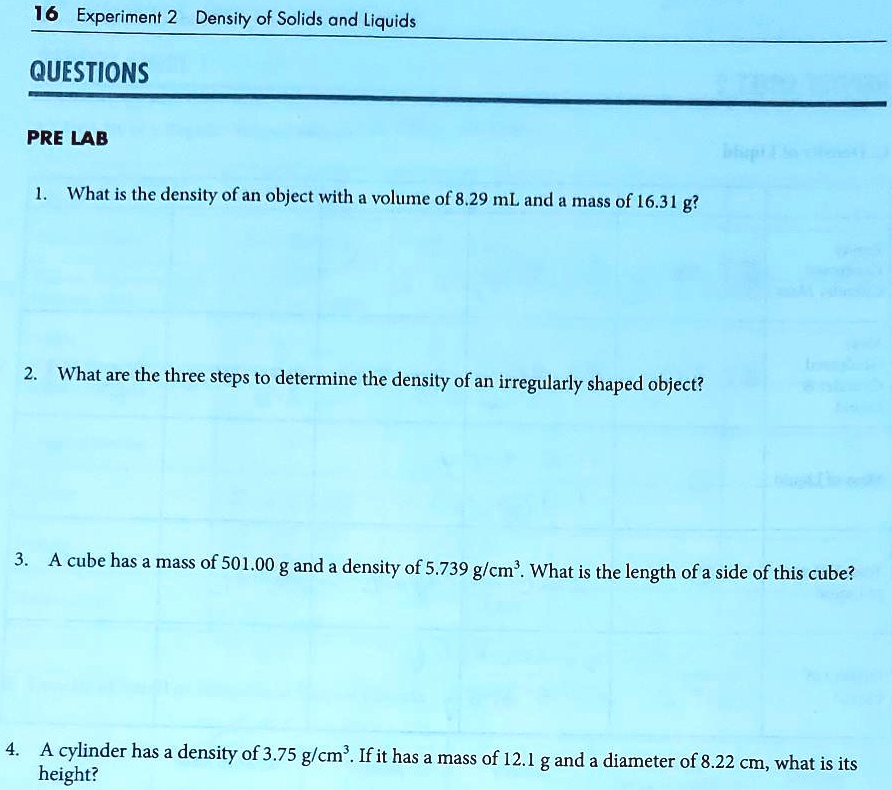 Density Question Example 16experiment 2density of solids and liquids questions prelab 1what is ...