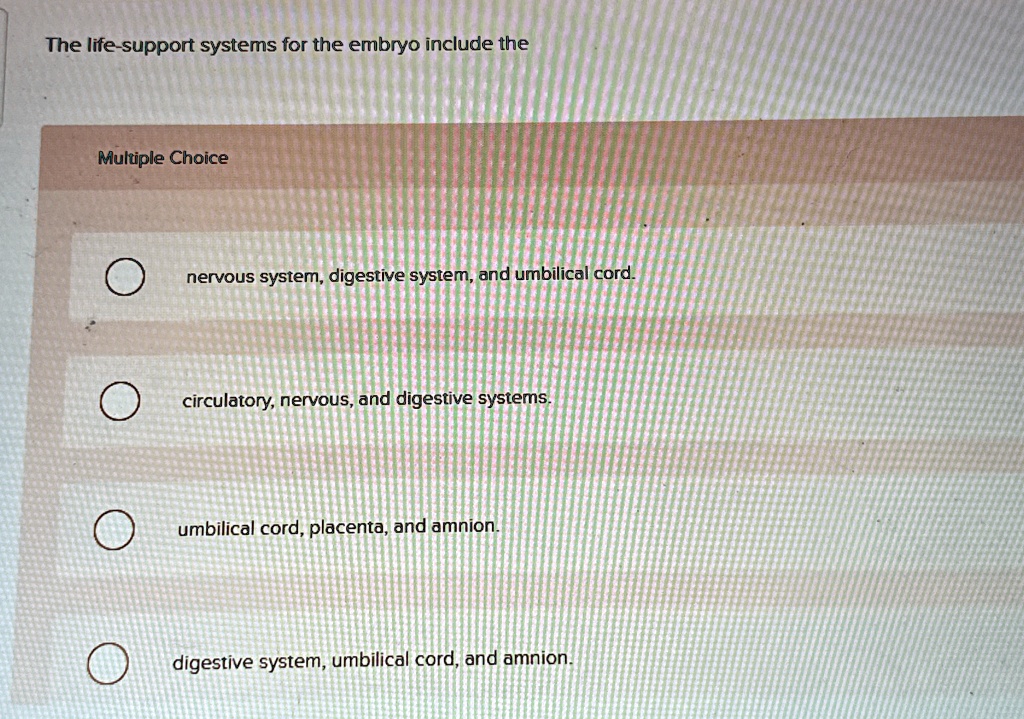 The life-support systems for the embryo include the Multiple Choice ...