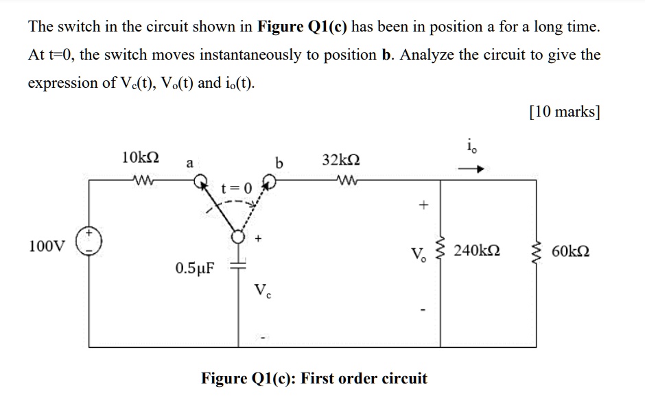 SOLVED: The Switch In The Circuit Shown In Figure Q1(c) Has Been In ...