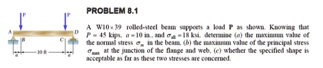 SOLVED: PROBLEM 8.1 A W10 39 Rolled-steel Beam Supports A Load P As ...